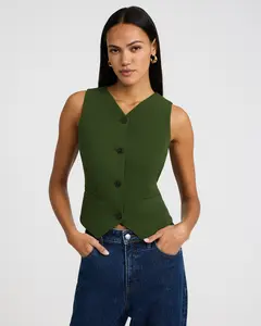 Express Signature Crepe High V-Neck Blazer Vest