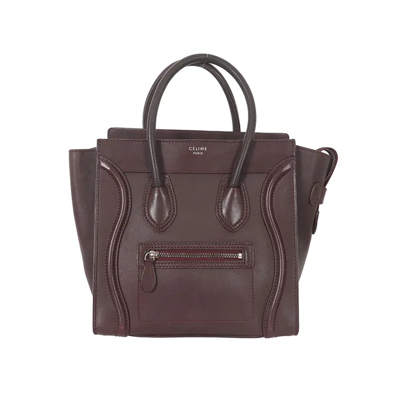 Pre-owned Celine Calfskin Handbag Luggage Nano Burgundy CPU0629
