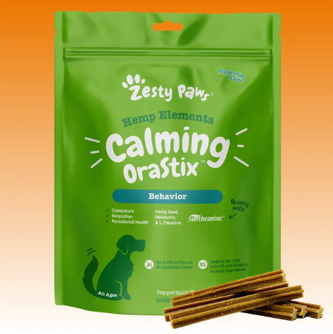 Zesty Paws Hemp Elements Calming OraStix™ for Dogs - Peppermint Flavored Sticks Zesty Paws Hemp Elements Calming OraStix™ for Dogs - Peppermint Flavored Sticks