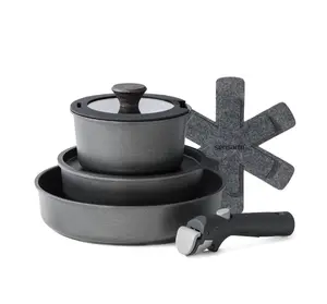 SENSARTE 8-Piece Nonstick Pots and Pans Set with Removable Handle, Black Healthy Cookware Sets, Induction Compatible, Dishwasher/Oven Safe, Healthy Cooking Set for RV & Camping