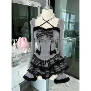 Japanese Kawaii Preppy Style Skirt Sets Woman Sweet Lace Patchwork Bow Tops Y2k Plaid Mini Skirts Female Elegant Lolita Outifits