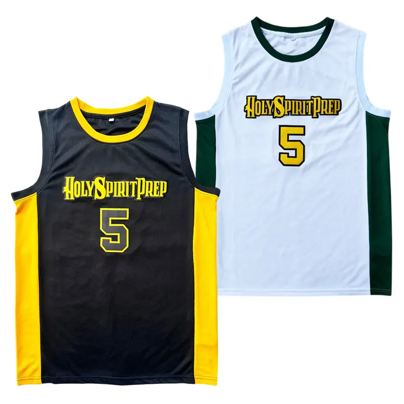 Men's Basketball Jersey, Stitched Anthony Edwards #5 Holy Spirit Prep Throwback, Quick-Dry V-Neck Polyester Mesh for Gym & Workout, Breathable, Training, Xl