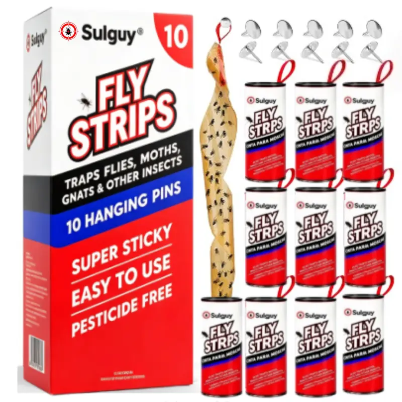 Sulguy Glue-Based Fly Strips, 10pk Disposable Bug Traps with Pins – Non-Toxic Indoor Outdoors Insect Control for Gnats, Fruit Flies, Houseflies