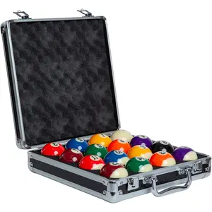 17Pc Professional Regulation Size Pool Balls Billiard Set - 2.25" 57.15mm Multi Colored Balls with Cue Ball and Sleek Black Silver Carrying Case