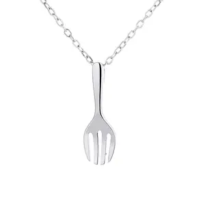 Amy & Annette Sterling Silver Fork Pendant Necklace with Simple Design and Chain