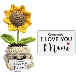 Mini Birthday Gifts for Mom, Mom Gifts from Daughters Remember I Love You MOM, Handmade Crochet Cute Small Sunflower Gifts, Gift for Mom from Daughter, Son, Mothers Day for Mom