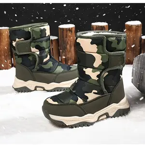 Boys And Girls' Winter Windproof And Anti-Shoes With Warm Soles And Knee-length Boots, Camouflage Design, Easy To Put On And Close, Suitable Outdoor Conditions, Ideal Christmas Gift, Fashionable Winter Shoes, Durable