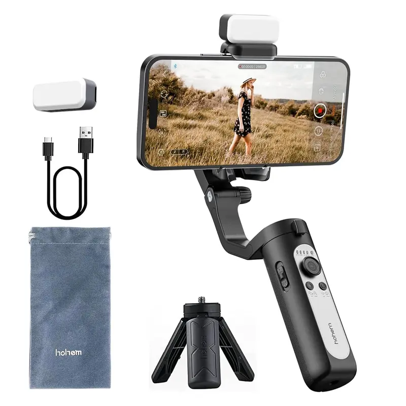 Hohem iSteady XE Kit Gimbal Stabilizer for Smartphone, 3-Axis Gimbal for iPhone 17 series & Android with Magnetic Adjustable Fill Light, Portable & Foldable Stabilizer for Video Recording