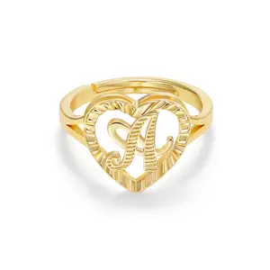 KissYan Gold Initial Letter Rings for Women, 14K Vintage Dainty Heart Adjustable Non-Tarnish Name Ring Jewelry Gift Mothers Day Gift Ideas