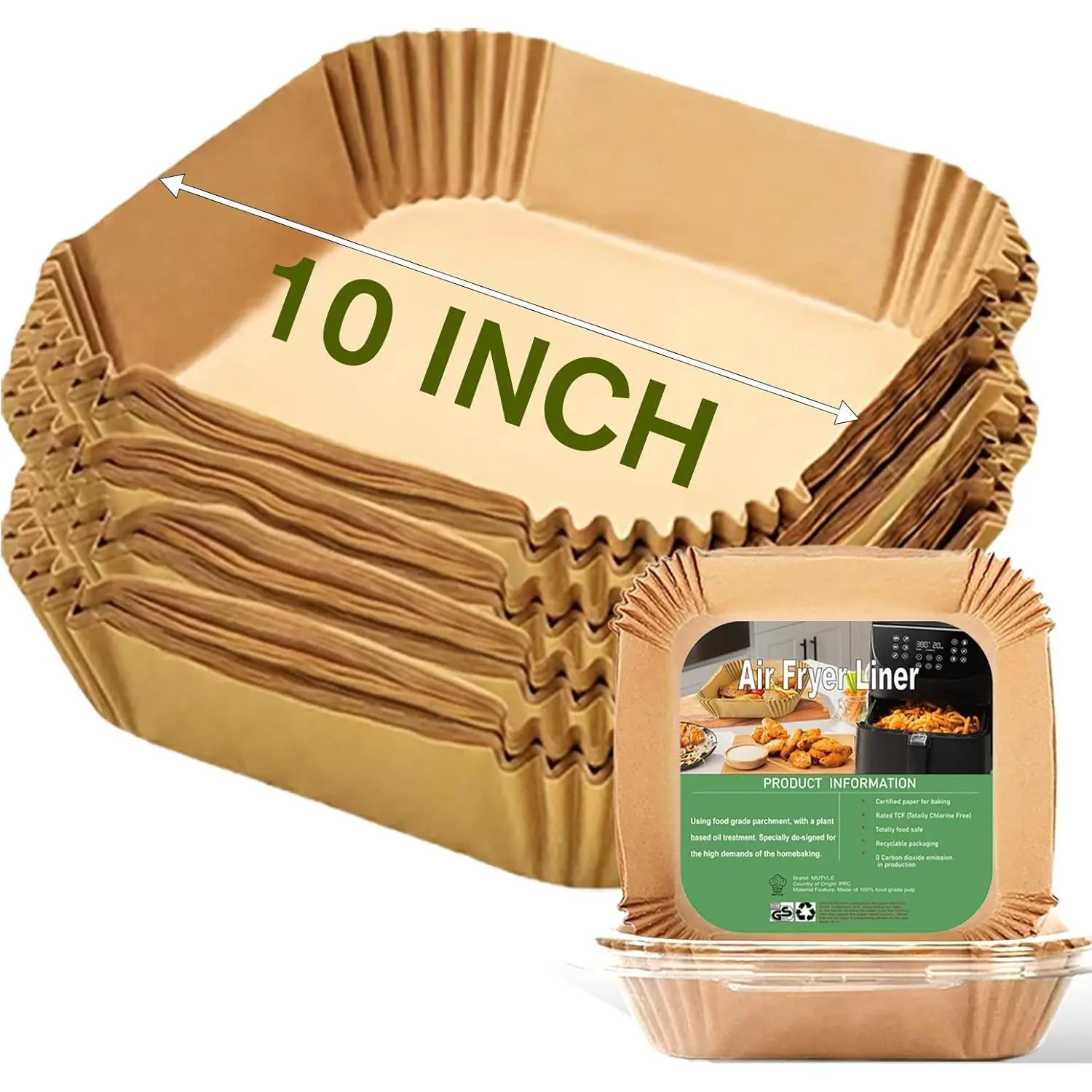 10 Inch Largest Square Air Fryer Disposable Paper Liner, XXL 100 count Air Fryer  Paper Liners for 8QT or Bigger Air Fryer, Non-stick,  Grade Baking Paper for Frying, Roasting and Microwave