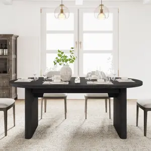 Garvee Oval Dining Table for 6-8 People, Large Farmhouse Kitchen Table with Thick Sturdy Wooden Base, Suitable for Dining Room, Kitchen, Living Room, or Office, 70.87" Long, Black Finish