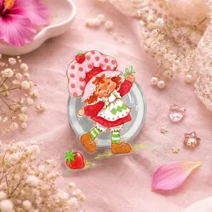 Vintage Strawberry Character Phone Grip, Aesthetic Cartoon Griptok, Cute Retro Style Phone Stand, Unique Gift for Strawberry Fans