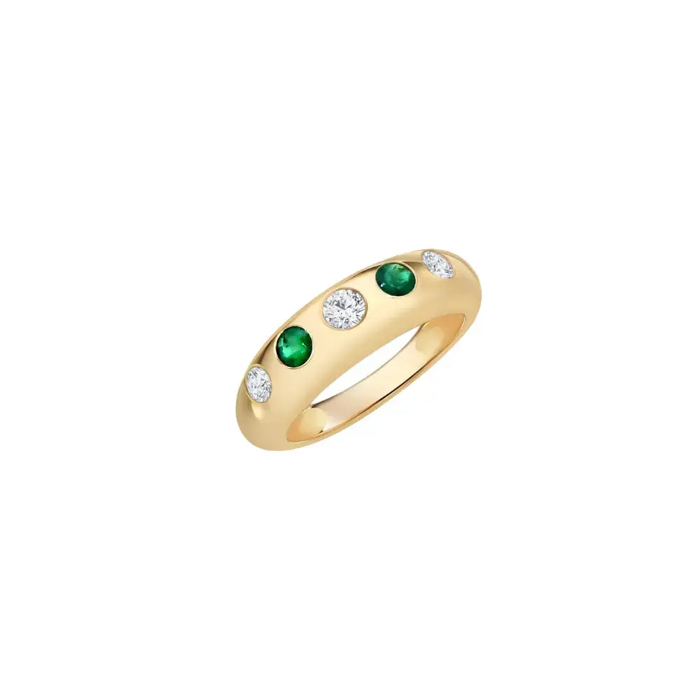 Emerald and Diamond Dome Ring in 14K Yellow Gold