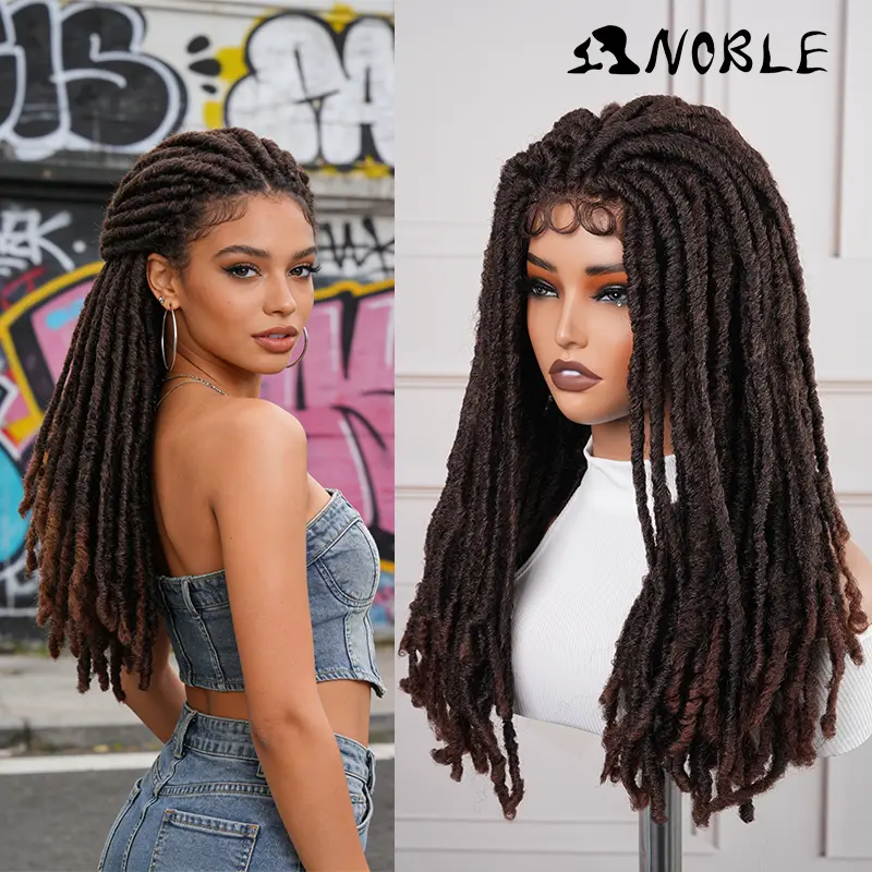 Noble Desk Women's 23-Inch Synthetic Dreadlock Wig - Knotless Braided Curly Faux Locs Hair Extension with 3x6 Glueless Lace, Synthetic Wigs, Braided Wig