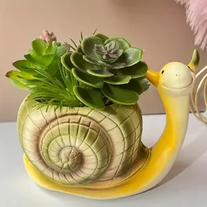 Cartoon Snail Flower Pot Sculpture Craft, Garden Home Desktop Decoration Resin Figurine, Cute Desk Ornament for Bedroom & Living Room