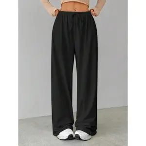 Casual Elastic Waist Trousers - Flowy Wide Leg & All-Season Wear Pants Womenswear baggy sweatpants capri pants outfit vacation outfits women motion pants capri baggy pants