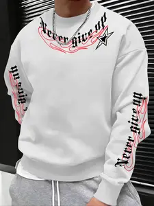 Men's Fall Winter American Street Style Letter Print Round Neck Sweatshirt, Casual Fitted Design, Perfect for Daily Wear and Outdoors