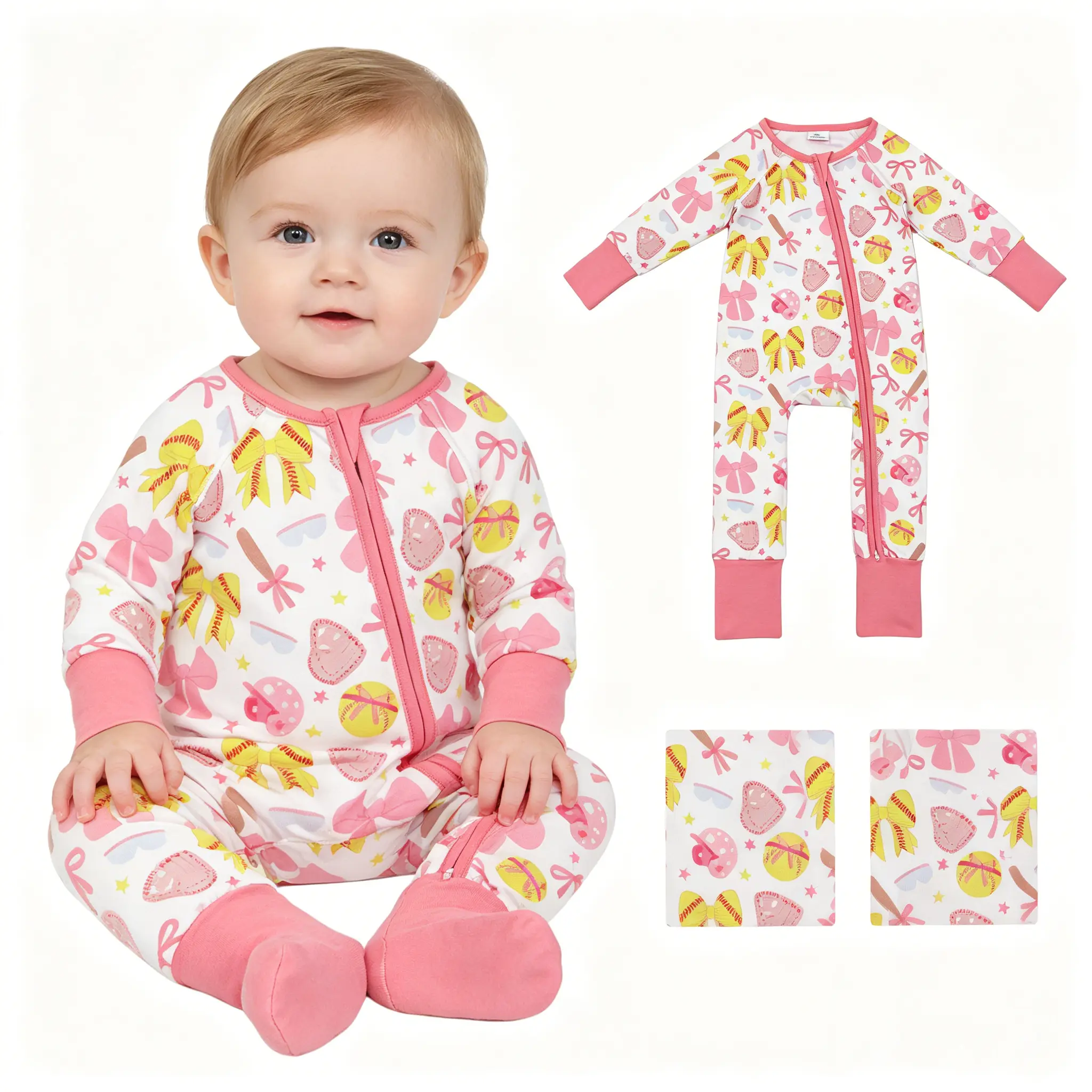 FS Newborn Baby Zip Romper Pink Baseball Winter Onesie Baby Shower Gift, Machine Wash, One-Piece