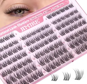 Natural Lash Clusters 8-12MM Short Eyelash Clusters Wispy Lashes Clusters with Clear Band C-Curly Cluster Eyelash Extensions 120Pcs DIY Lash Extensions at Home by JIMIRE