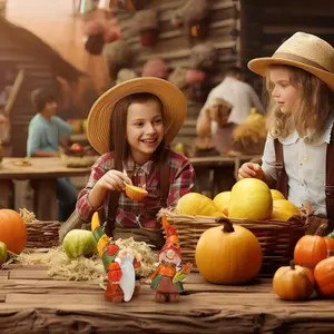 Handmade Fall Gnomes Figurine Decorations - Set of 2 - Thanksgiving Gift for Home Table Ornaments