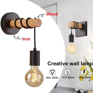 Modern Vintage E27 LED Bedside Lamp, Nordic Creative Wall Light, American Style Wooden Wall Sconce, Simple Hallway Balcony Lighting