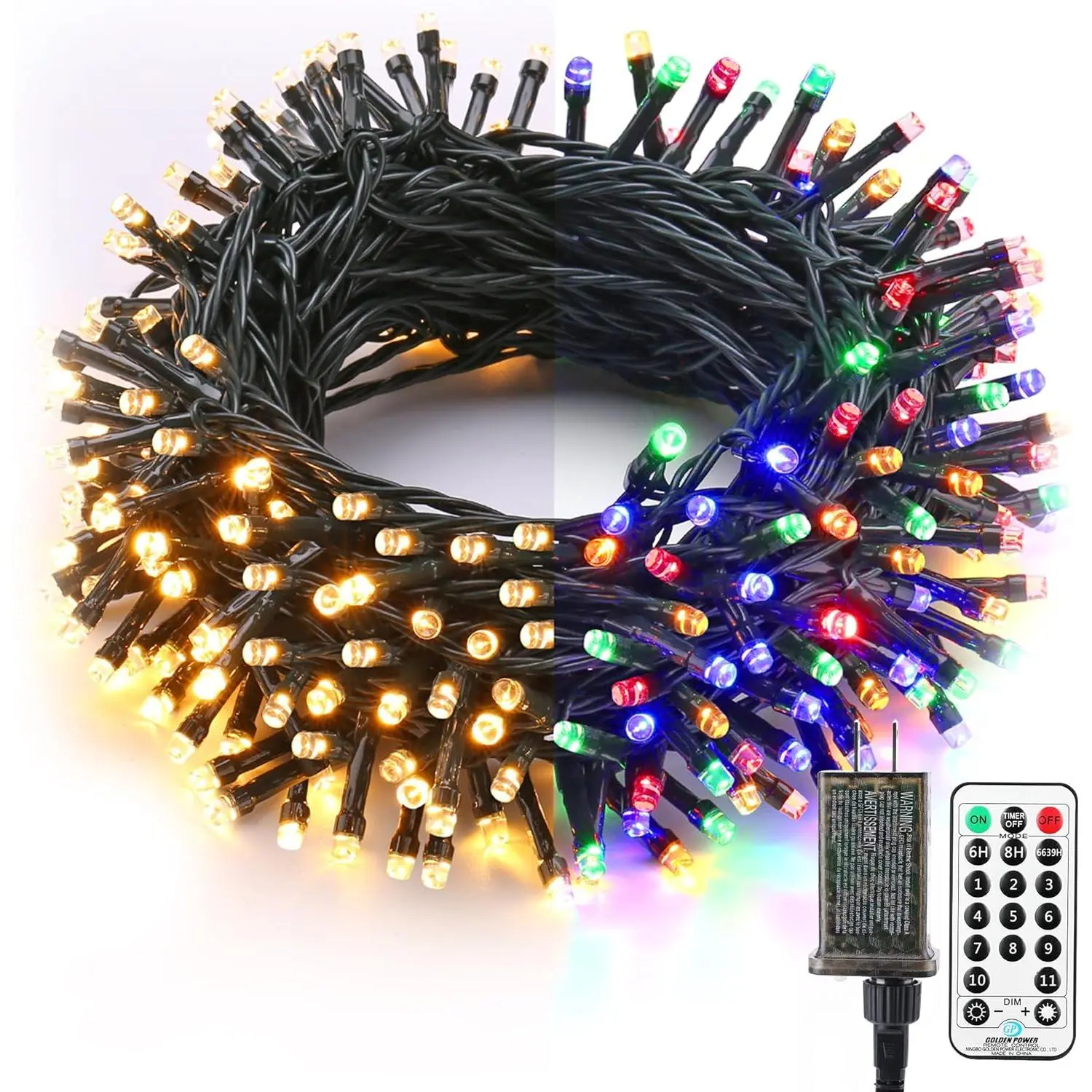 Christmas Lights, 65.67ft 200 LED Color Changing Tree Lights 11-Function Warm White & Multicolored Christmas Lights, Connectable 29V Safe Adapter Remote Decorative Lights String for Xmas Party