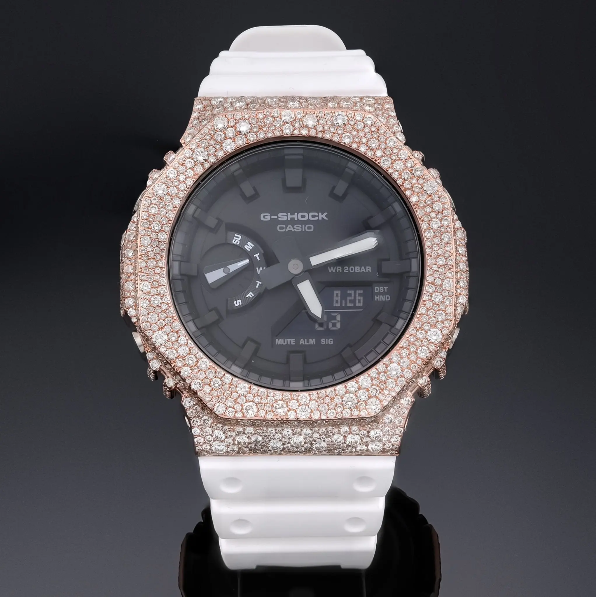 G-Shock GA2100 Custom Iced-Out with Rose Gold Bezel 7.50 CTW Diamond Mosaic Setting