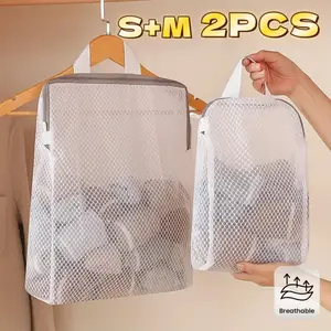 2 sets of S+M size mesh laundry storage bags - large capacity, hanging breathable, zipper design, perfect for storing underwear, socks and clothes, durable polyester material, perfect for organizing, laundry bag