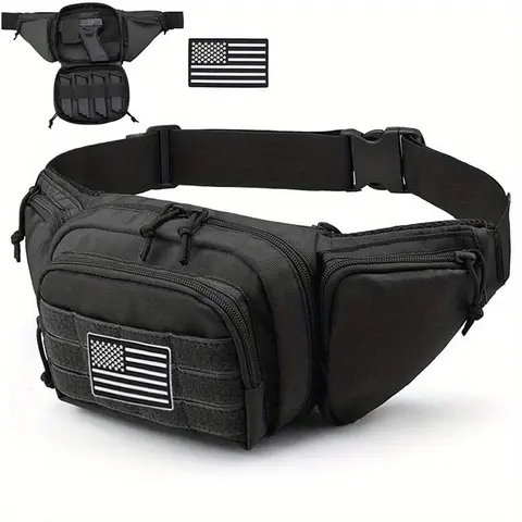 LUCIERNAGA Unisex Waist Bag Concealed Carry Holster - Waterproof Molle EDC Pouch with USA Flag Patch, Hiking Accessories, Backpacking & Tactical Gear for EDC Items, Camping Use