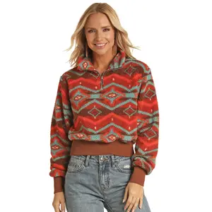 Rock & Roll® Ladies Printed Sherpa Burnt Orange Pullover RRWT91R04I-92