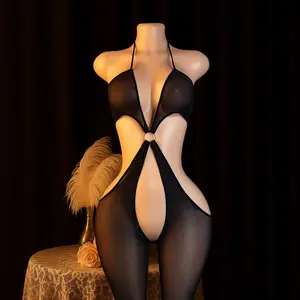 Sexy Open-Crotch Bodysuit Stretchy High-Elasticity Women'S Sexy Open-Crotch christmas Bodysuit - Breast-Revealing Design, Backless Solid Color Valentine'S Day Outfit For Intimate Occasions & Special Events, Romantic Wear Womenswear Lingerie Basic Black