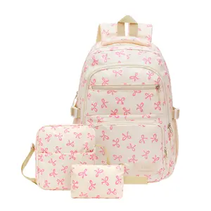HONITTY Women's Coquette Bow Backpack 3PCS Set - Pink Large-Capacity Versatile Shoulder Bag