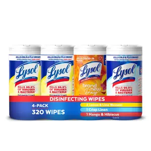 Disinfecting Wipes Bundle 4 Pack 320 Count Lemon Lime & Mango Hibiscus Scented Pre-Moistened Wipes for Home Apartment Dorm Room Essential Cleaning
