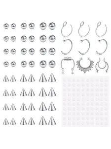 Fake Eyebrow Ring, Fake Lip Labret Studs Replacement Balls, Spike with Sticker, Non-Piercing Body Jewelry, Fashion Accessory for All