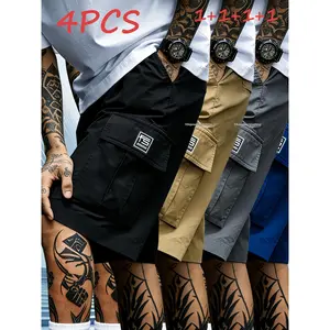 Menswear 4-Piece Basic Multipocket Men's Work Shorts Set - Summer Trendy Casual, Polyester Wear-Resistant, Tear-Resistant, Non-Pilling, Durable, Comfortable, Breathable, Stylish, Versatile