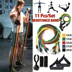 11pcs/Set Resistance Elastic Exercise Bands, Portable Fitness Equipment, Ankle Strap, Chest Expander,