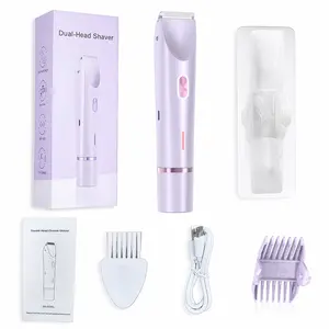 Women's Bikini Trimmer, Dual Head Trimmer, Multifunctional Hair Trimmer, Waterproof Electric Razor with Stainless Steel Blades, Rechargeable Battery, Facial & Body Hair Remover