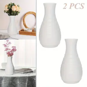 2PCS Composite Plastics Flower Vase, Ceramic Look Plastic Vase for Home Decor, Living Room, Table Centerpieces, Arranging Bouquets