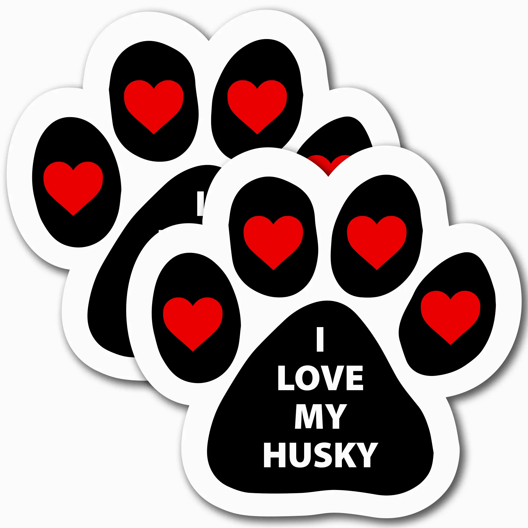 Magnet Me Up I Love My Husky Pawprint Magnetic Decals, 5 Inch, 2 Pack, Heavy Duty Automotive Accessory Magnet for Car Truck SUV, Made in USA