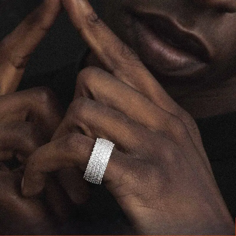 10MM Full Pavé  Cuban Ring| Niche Unisex Golden & Steel Tone Hip Hop Bling
