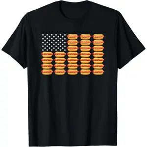 Hot Dog American Flag Funny Graphic T-Shirt, Patriotic 4th of July Independence Day Casual Tee, Perfect Summer BBQ Party Outfit for Men Women