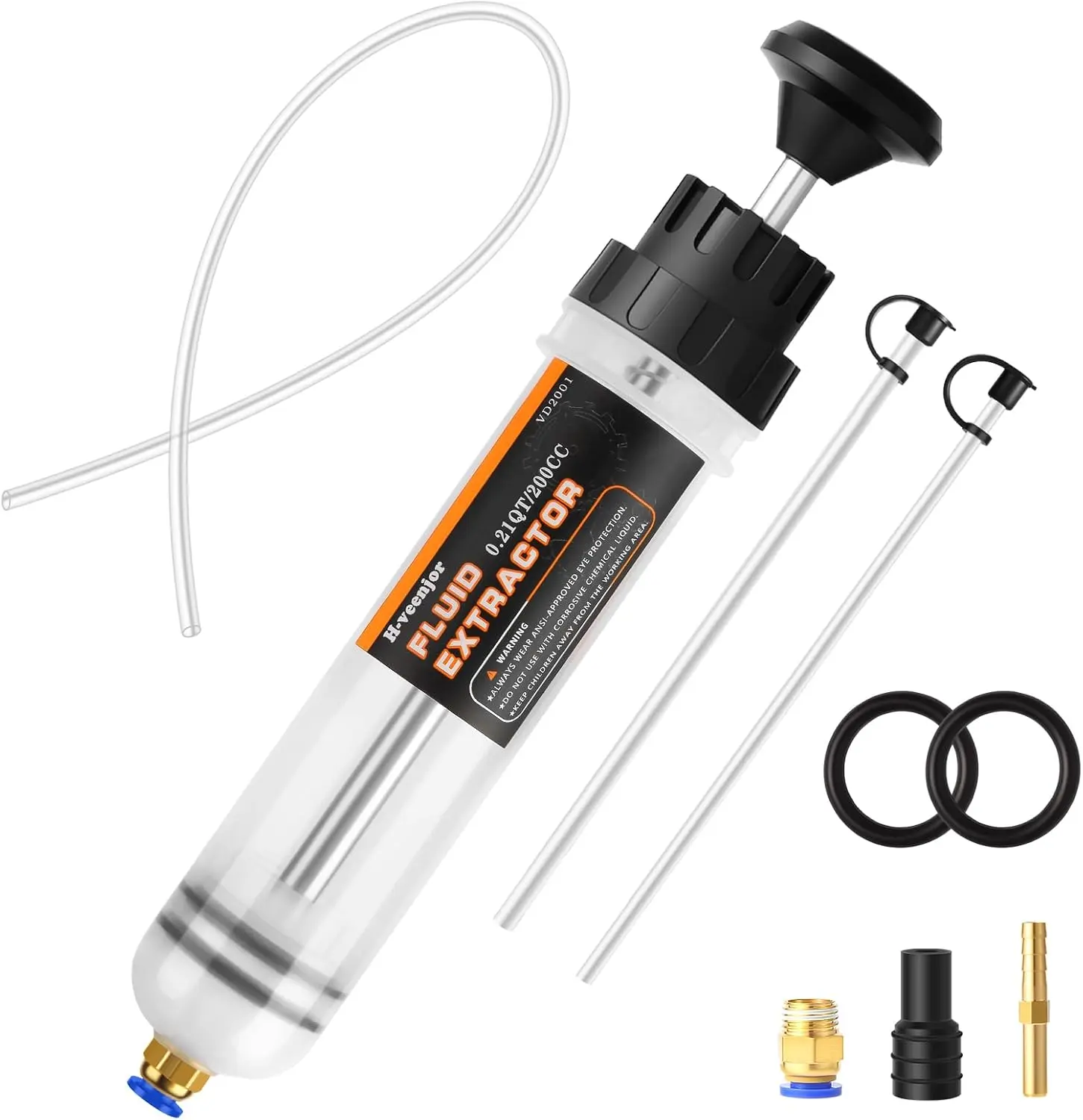 200 CC Manual Automotive Fluid Extractor Pump, Oil Change Evacuator with 32" Soft Hose, 2x 9" Tubes & Powerful Suction for Oil Change & Fluid Fill