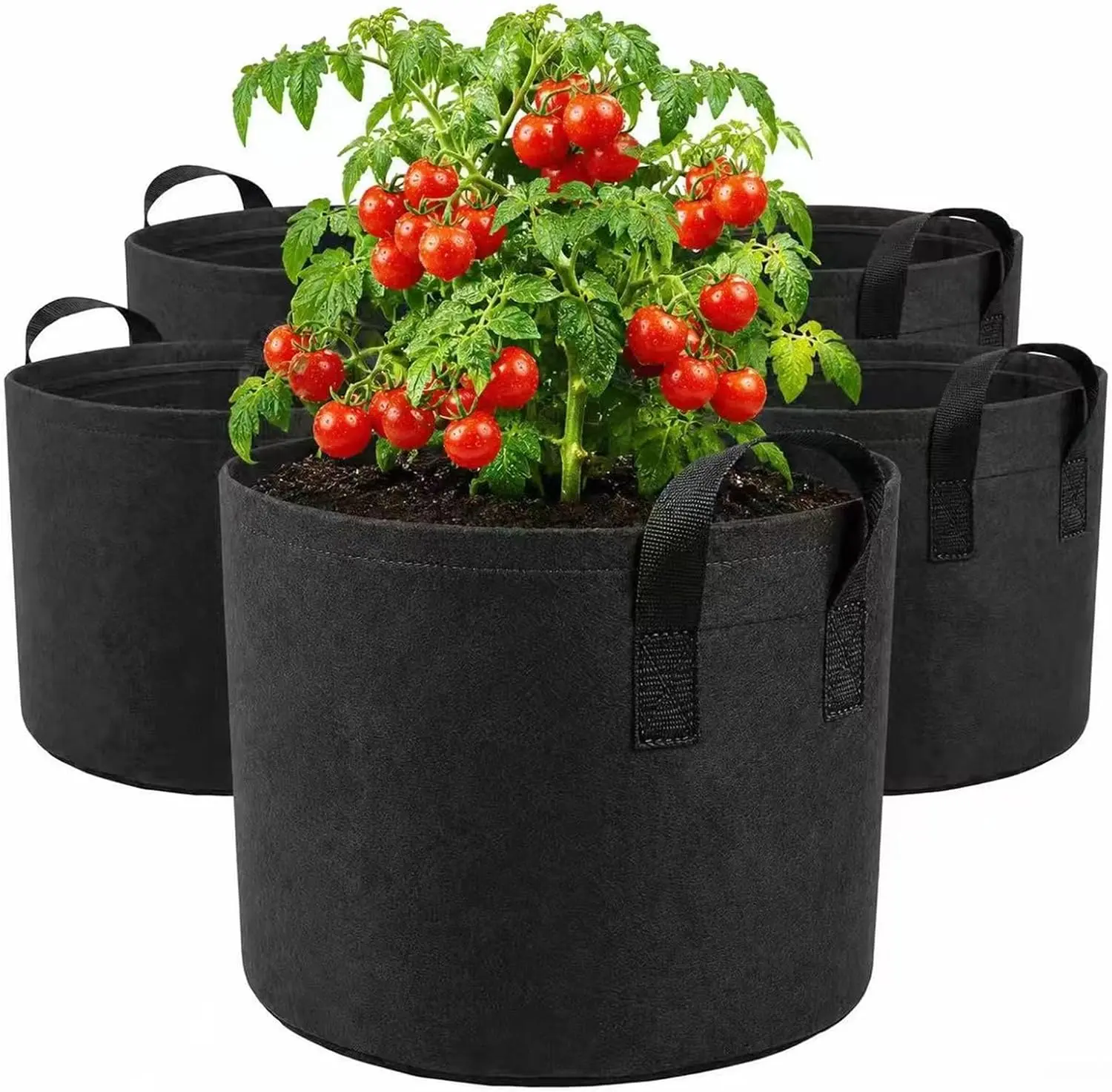 5-Pack 5 Gal Nonwoven Fabric Grow Bags with Sturdy Handles, Breathable for Aeration Boost, Easy to Move, Durable for Vegetable and Flower Nursery Planting