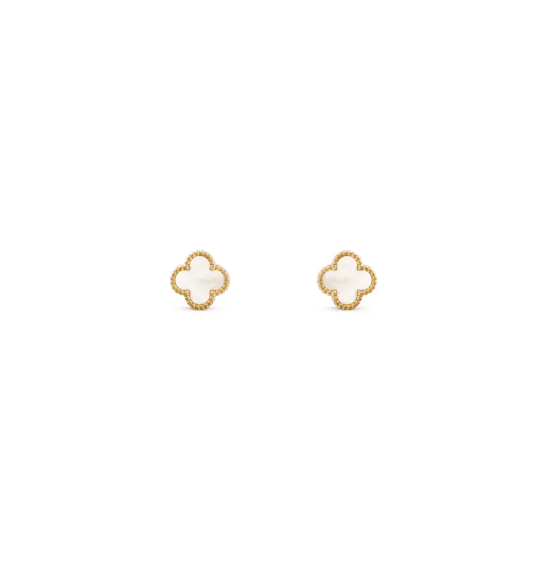 Pre-owned Van Cleef & Arpels Sweet Alhambra 18K Yellow Gold Earstuds with Mother of Pearl, Full Set