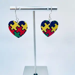 Autism awareness faux leather earrings Female Casual