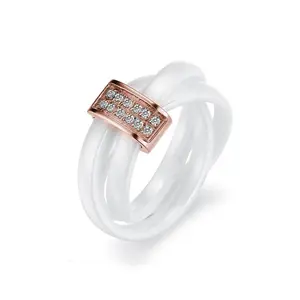 Cross Ceramics Ring Embellished with Premium Grade Crystal From for Women Elegant Black White Jewelry Gifts