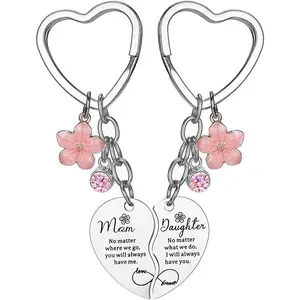 2 Pcs Mother Daughter Heart Matching Keyring Keychain Set Gifts For Mom Mothers Day Gifts from Daughter