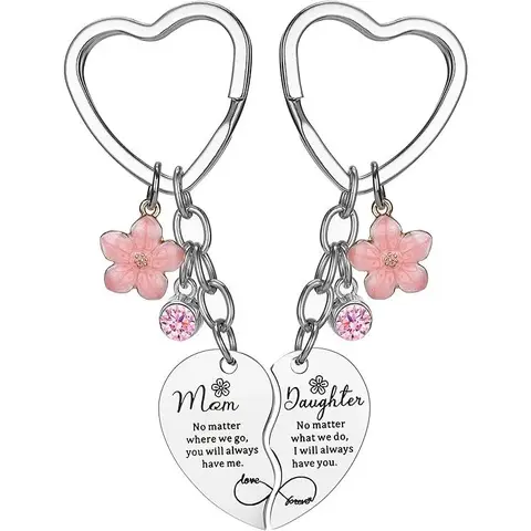 2 Pcs Mother Daughter Heart Matching Keyring Keychain Set Gifts For Mom Mothers Day Gifts from Daughter