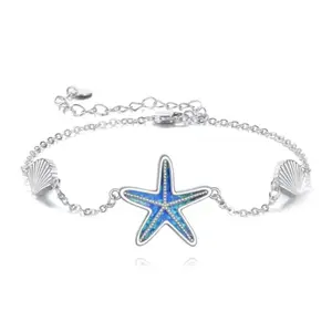 MONGAS Sterling Silver Starfish Shell Ankle Bracelet, Sparkly Ornate Liquid Silver Anklet, Ocean Beach Fashion Jewelry Christmas Gift for Women, Silver Ankle Bracelet, Sparkly Ornate Anklets