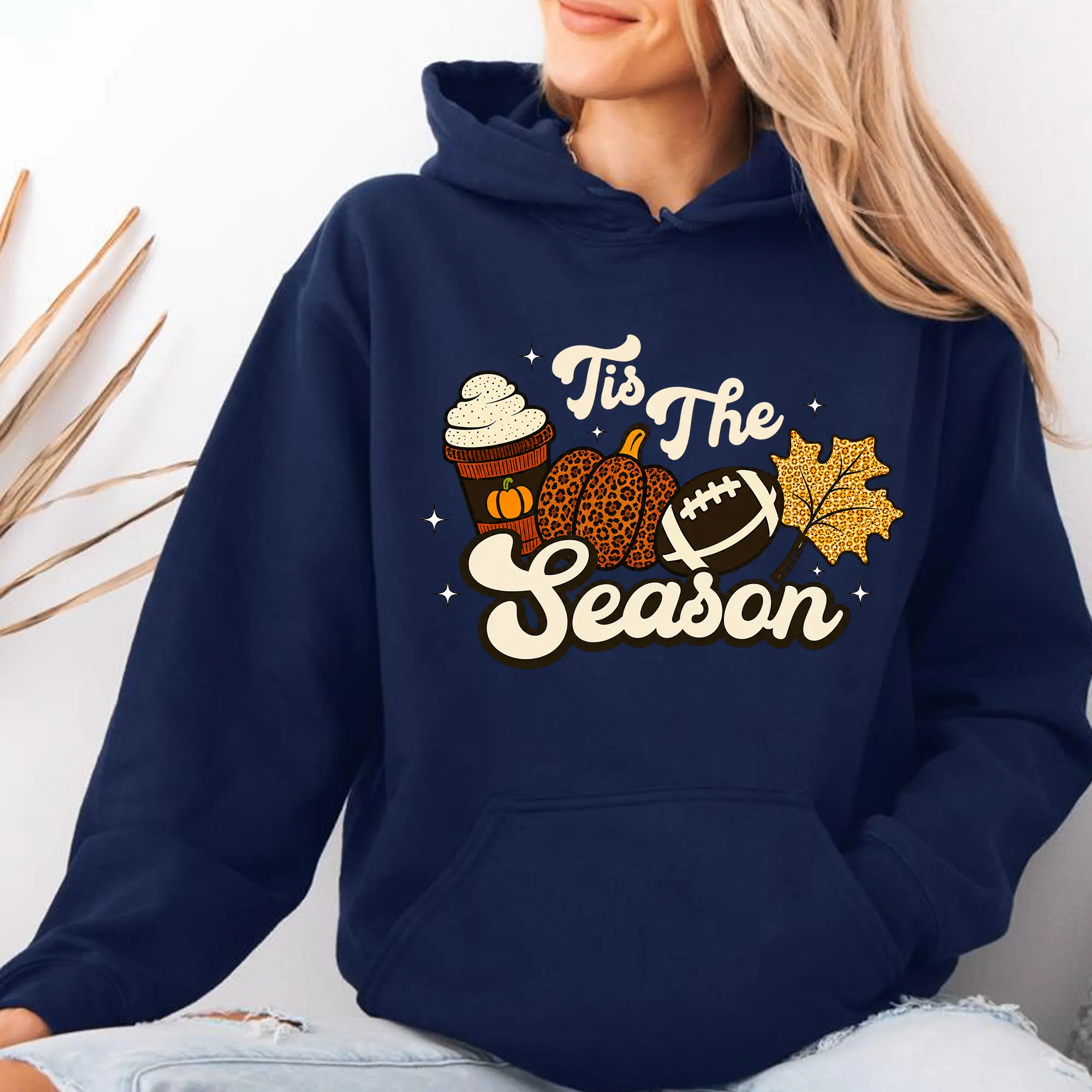 Tis The Season Football Hoodie, Fall Football Graphic Sweatshirt, Pumpkin Coffee Autumn Hoodie, Game Day Pullover, Football Season Hoodie, Cute Fall Graphic Hoodie for Women
